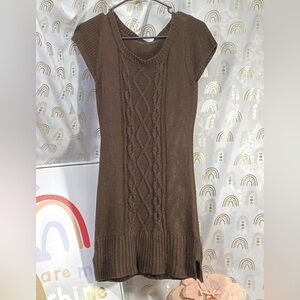 Elegant Brown Cable Knit Midi Dress